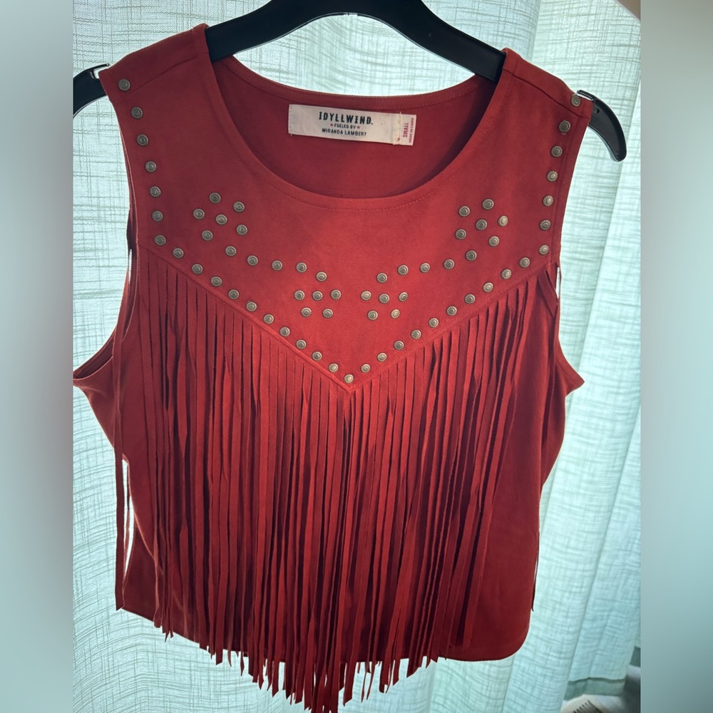 Idyllwind Studded Fringe Faux Suede Tank Top